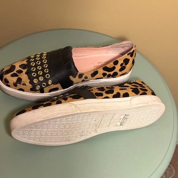 kate spade Leopard Print Slip-On Loafers with Black Fringe and Gold Eyelets - Picture 4 of 4